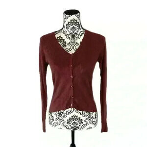 Oliver Perry 100% Silk Rustic Sun Red Ribbed Button Down Cardigan Shirt, PS